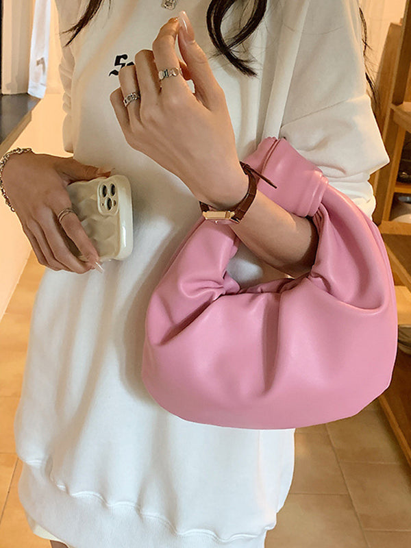 Bowknot Pleated Solid Color Handbags Accessories