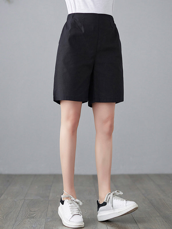 Simple Loose Casual Solid Color Linen Wide Leg Shorts