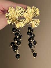 Contrast Color Flower Shape Pleated Drop Earrings Earrings Accessories