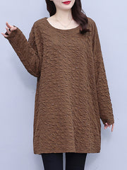 A-Line Long Sleeves Solid Color Round-Neck T-Shirts Tops