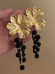 Contrast Color Flower Shape Pleated Drop Earrings Earrings Accessories