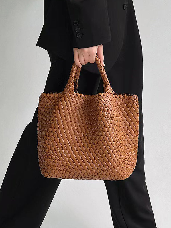 Solid Color Woven Tote Bags Handbags