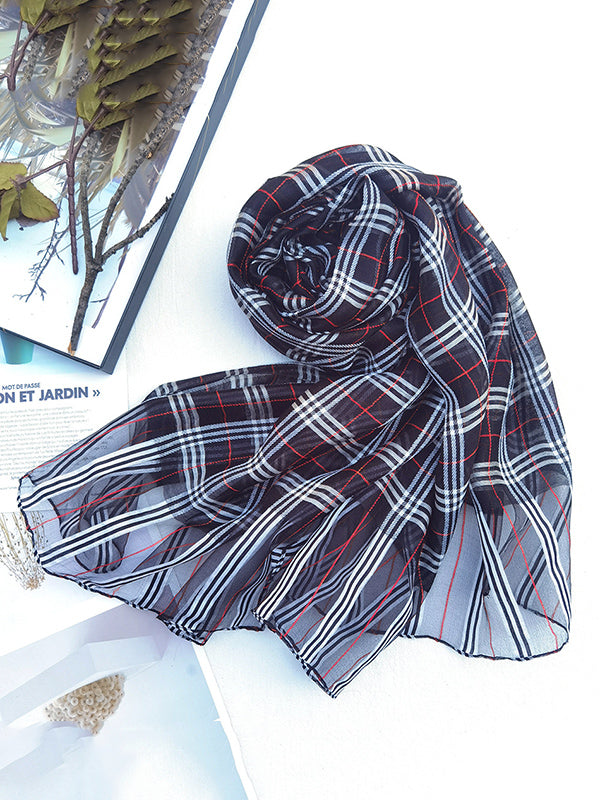 Mulberry Silk & Wool Blend Sun-Protection Plaid Shawl&Scarf