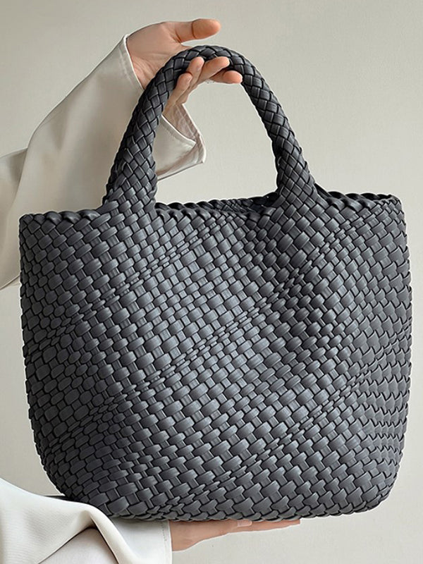 Solid Color Woven Tote Bags Handbags