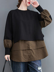 Original Loose Split-Joint Round-Neck Long Sleeves False Two T-Shirt