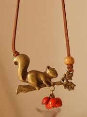 Vintage Squirrel Red Beans Necklace