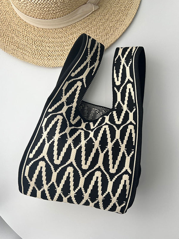 Casual Printed Woven Handbag