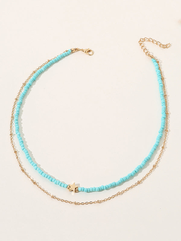 Beaded Chains Contrast Color Double Layered Dainty Necklace Necklaces Accessories