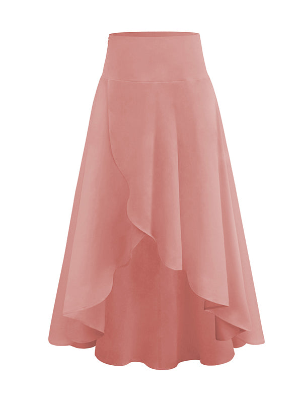 Simple  Asymmetric Split-Front Falbala Solid Color  Skirts Bottoms