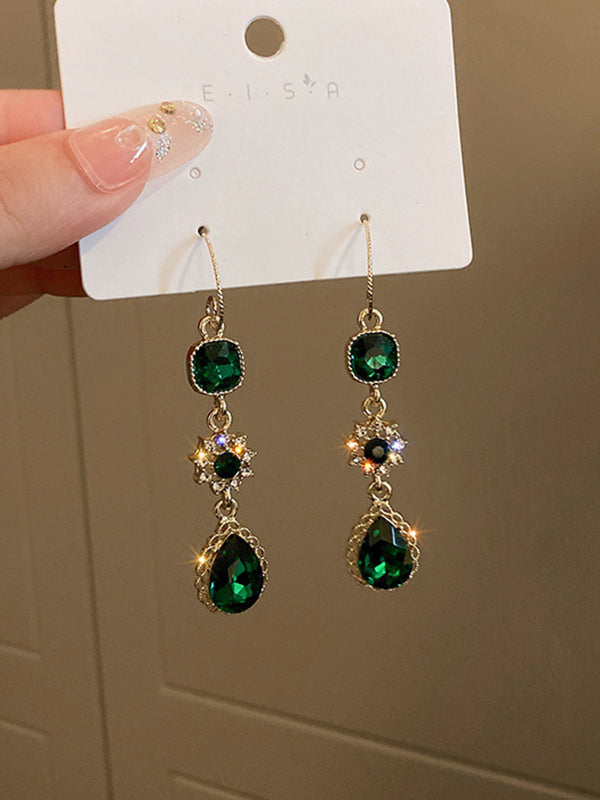 Urban Green Rhinestone Waterdrop Earrings Accessories