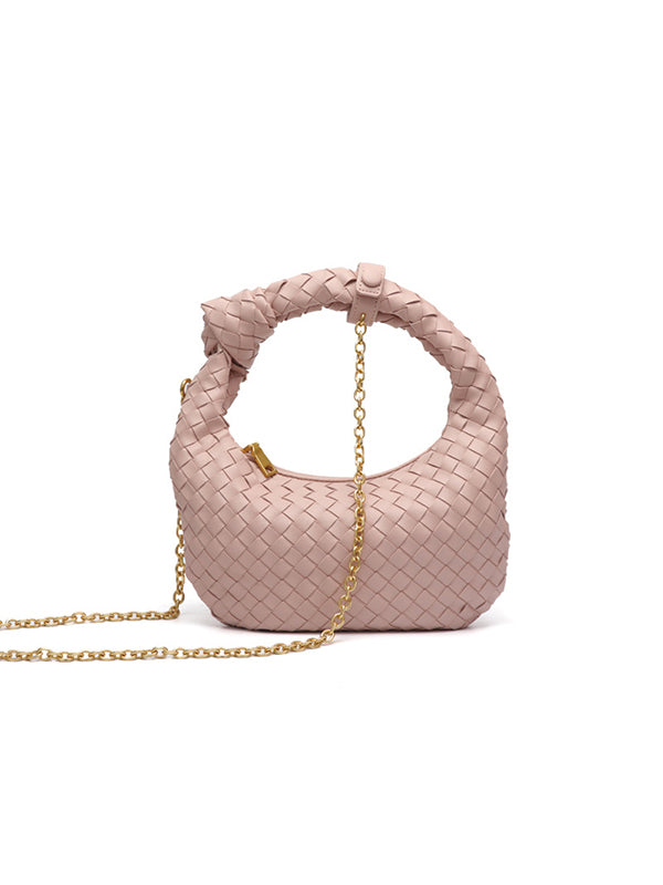 Chains Knot Solid Color Woven Zipper Crossbody Bags