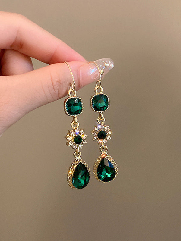 Urban Green Rhinestone Waterdrop Earrings Accessories