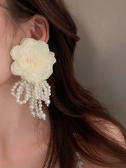 Flower-Embellished Imitation Pearl  Tasseled Earrings Accessories