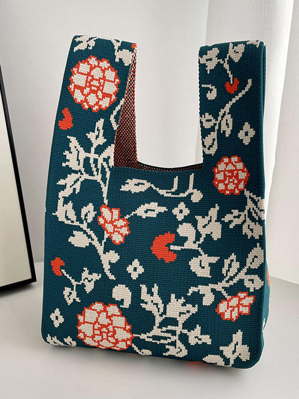 Floral Printed Bags Accessories Woven Handbag