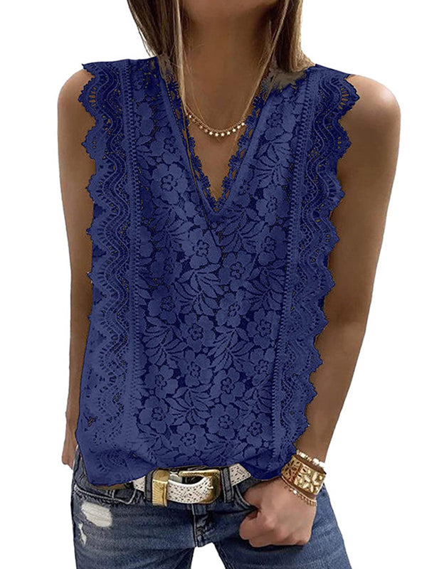 Original Lace Embroidered Solid Color Falbala Vest Top