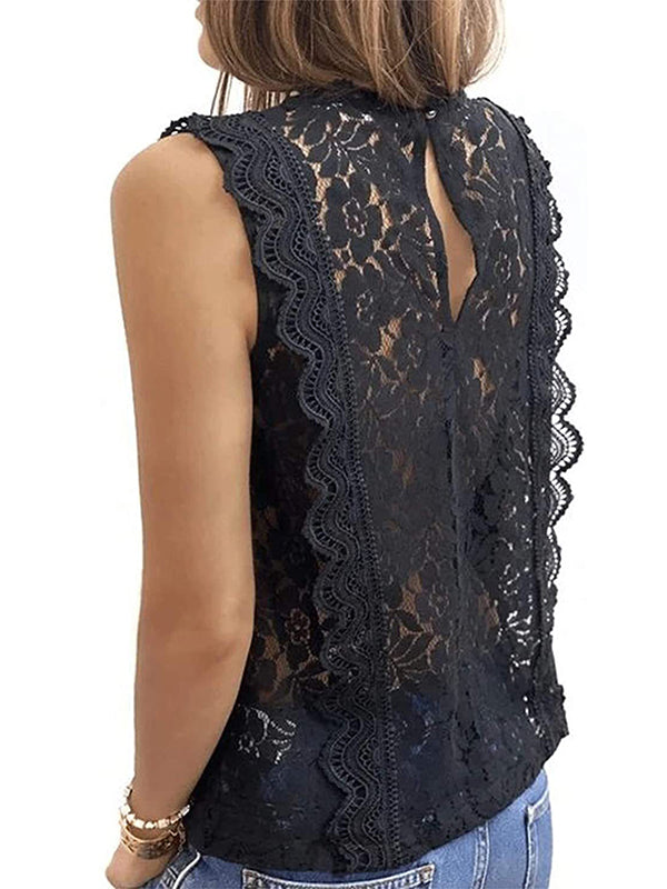 Original Lace Embroidered Solid Color Falbala Vest Top