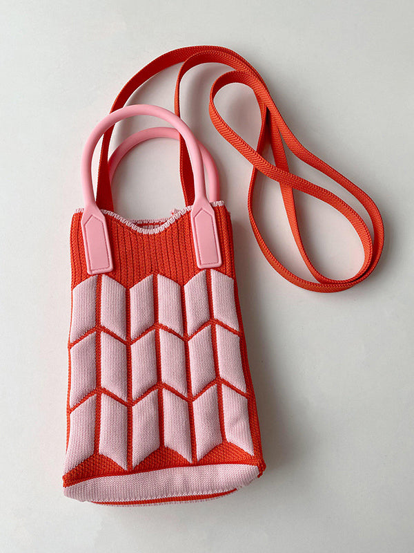 Original Contrast Color Geometric Knitting Bags Accessories