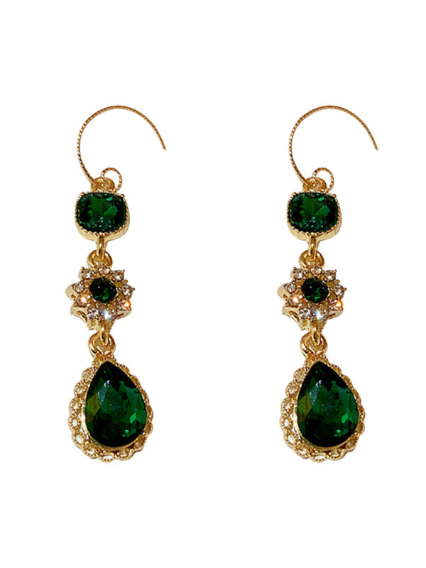 Urban Green Rhinestone Waterdrop Earrings Accessories