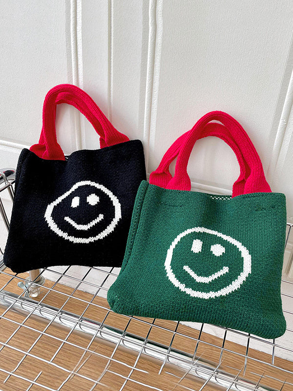 Smiley Face Pattern Woven Handbag