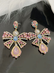 Statement Pink Bow-Embellished Earrings Accessories