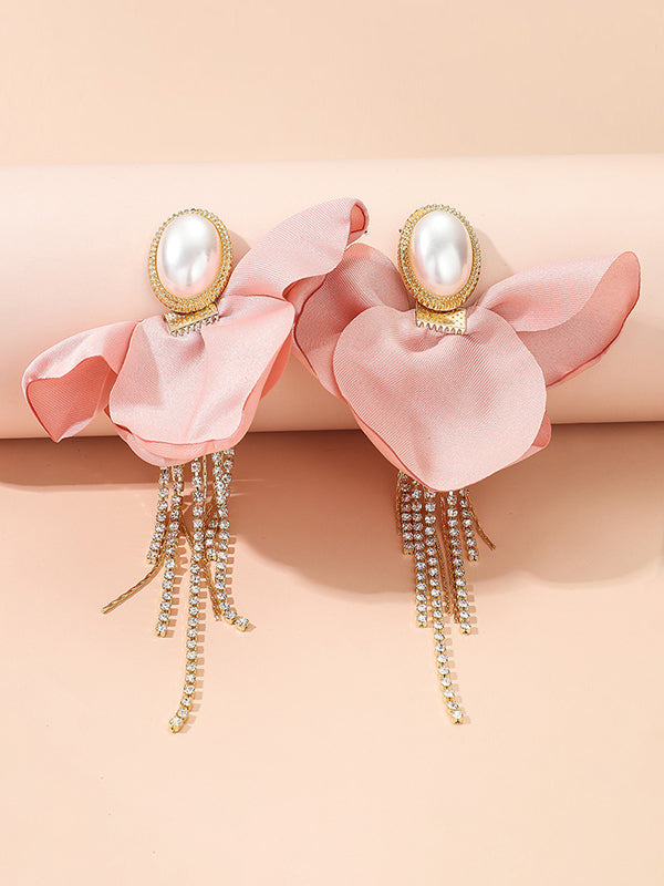 Flower Shape Rhinestone Tasseled Earrings Accessories