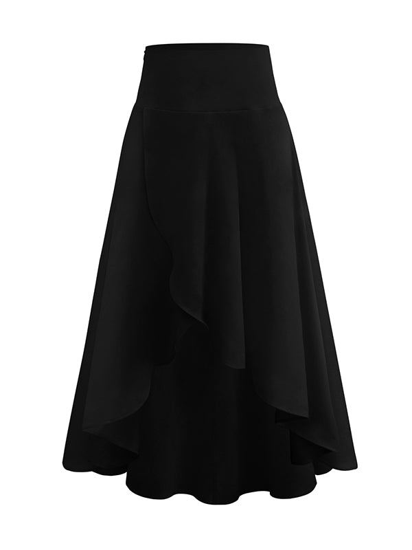 Simple  Asymmetric Split-Front Falbala Solid Color  Skirts Bottoms