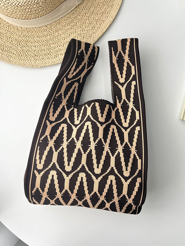 Casual Printed Woven Handbag