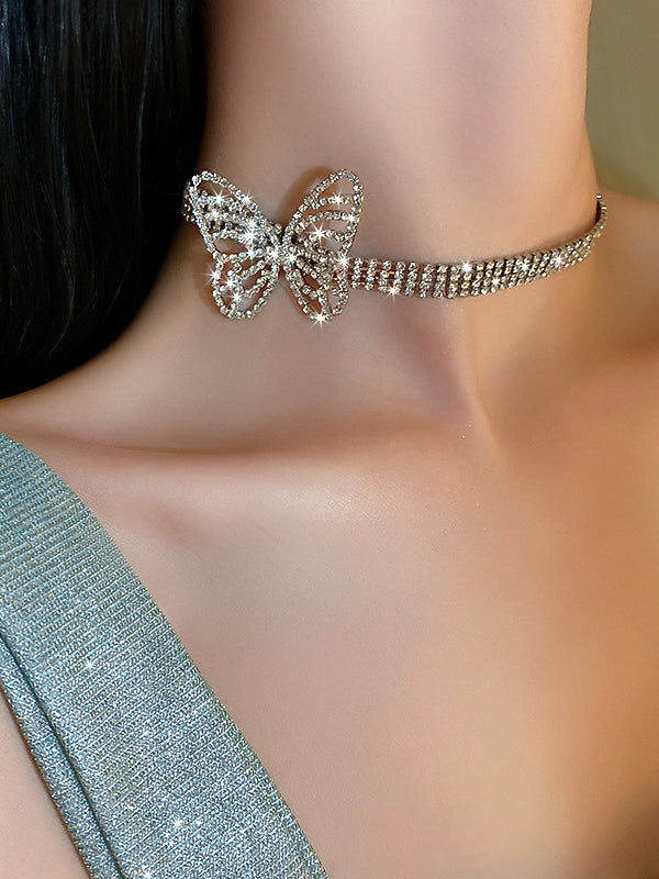 Statement Rhinestone Butterfly Necklaces