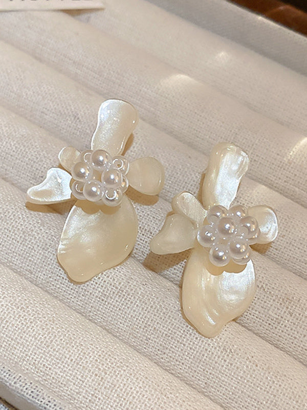 Acrylic & Imitation Pearl Flower Shape Earrings Accessories