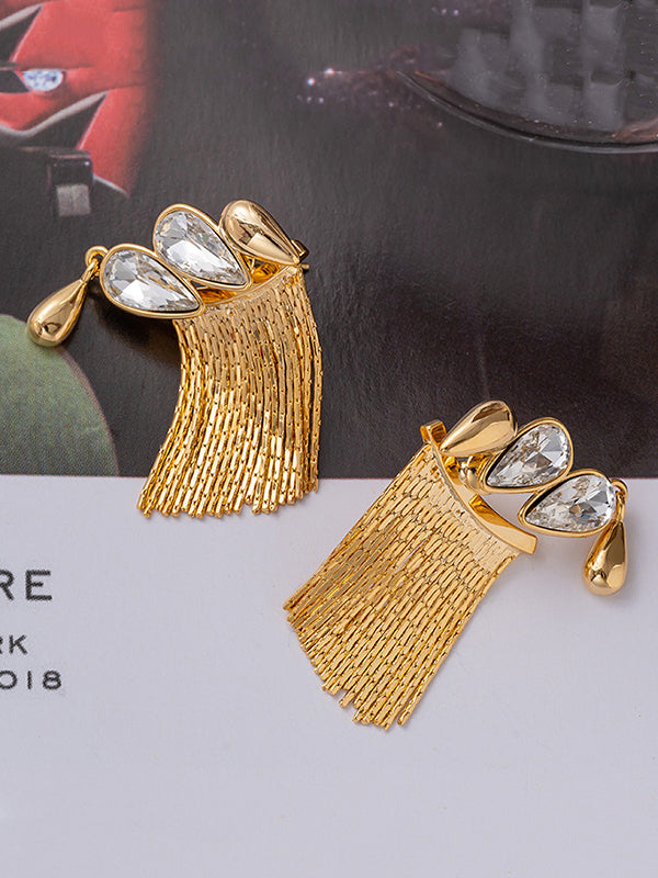 Normcore Detachable Geometric Rhine Stones Tasseled Drop Earrings