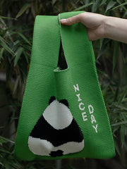 Panda-Patterned Woven Handbag Bags