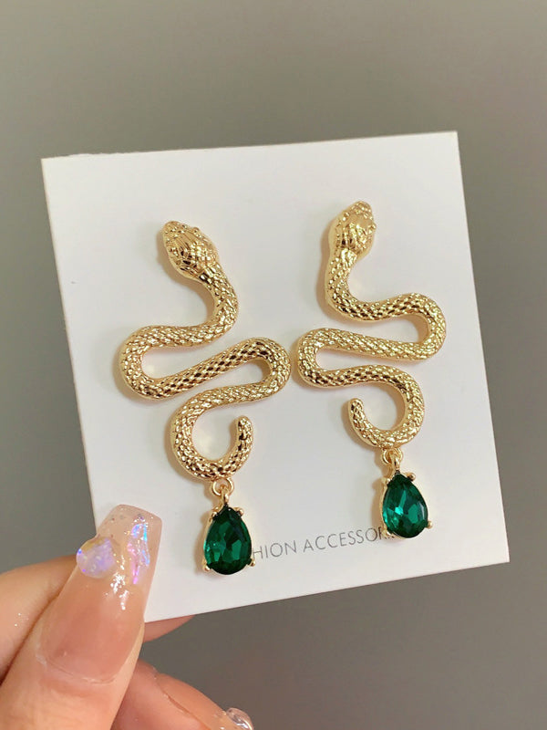 Contrast Color Rhinestone Snake Shape Eardrop Accessories