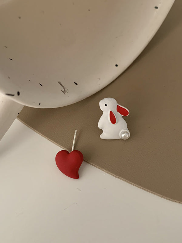 Cute Love Rabbit Shape Asymmetric Earrings