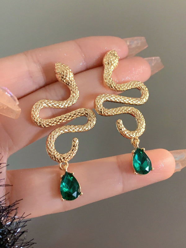 Contrast Color Rhinestone Snake Shape Eardrop Accessories