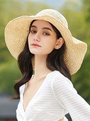 Sun-Protection Hollow Solid Color Wide Side Woven Hats&Caps