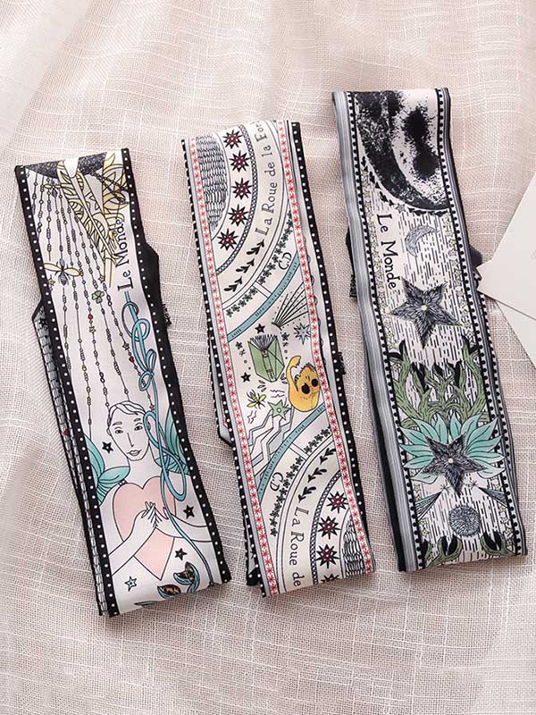 Original Flower&Letter Print Hair Band&Silk Scarf