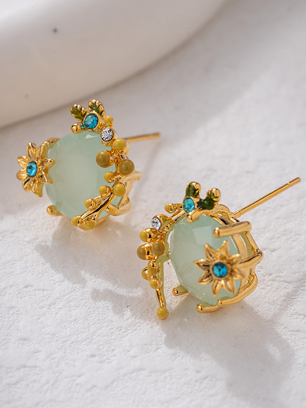 Flower Shape Rhine Stones Earrings Accessories