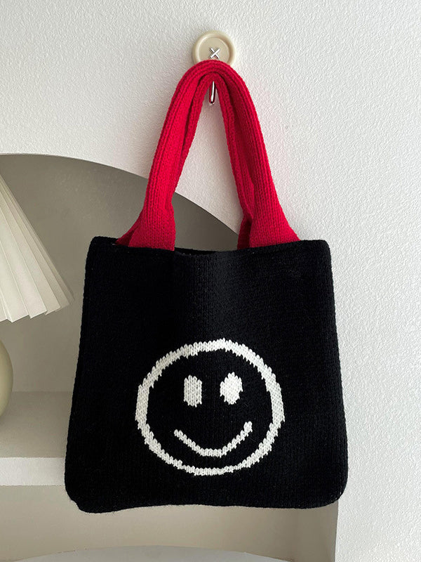 Smiley Face Pattern Woven Handbag