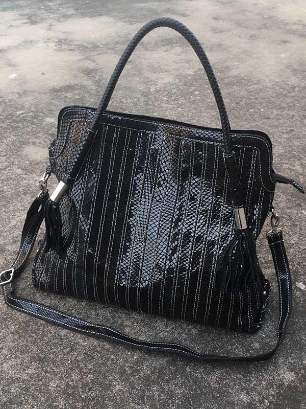 Split-joint Striped Shoulder Sling Leather Bag