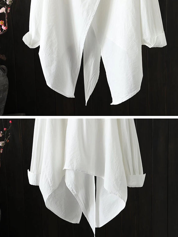 Urban Loose Black White Long Sleeves Irregular Blouse