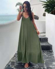 Blue Zone Planet |  Elegant solid color loose spaghetti strap maxi dress