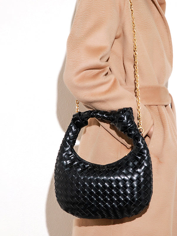 Chains Knot Solid Color Woven Zipper Crossbody Bags