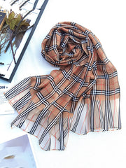 Mulberry Silk & Wool Blend Sun-Protection Plaid Shawl&Scarf