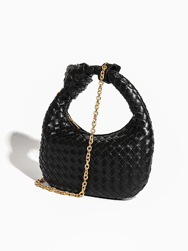 Chains Knot Solid Color Woven Zipper Crossbody Bags