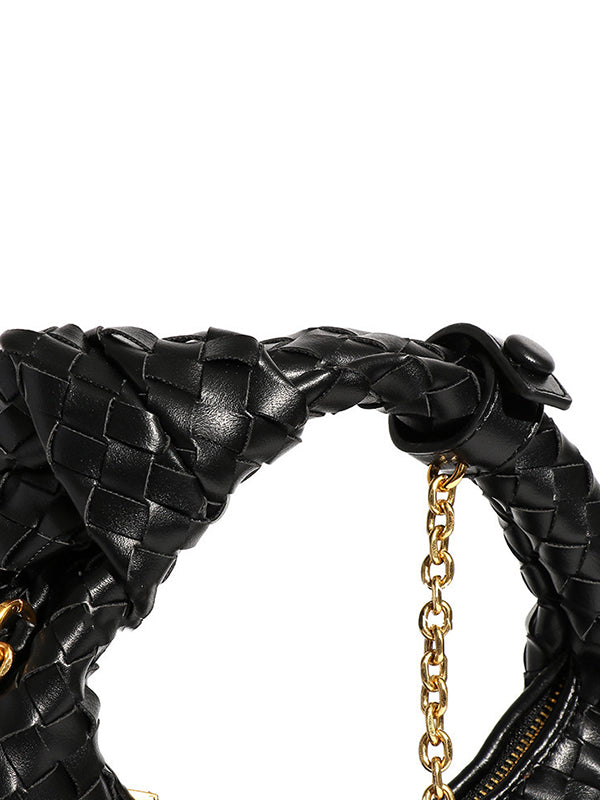 Chains Knot Solid Color Woven Zipper Crossbody Bags