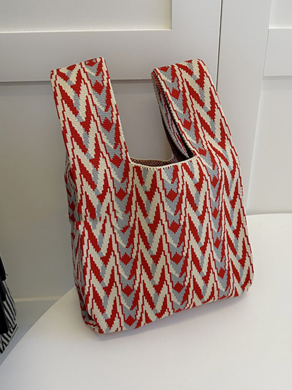 Geometric Multi-Colored Bags Accessories Woven Handbag